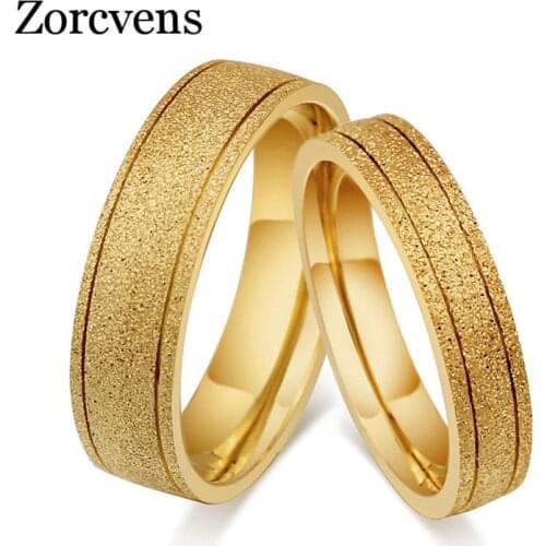 Modyle Gold-Color Matte Frost Couple Ring Fashion Lovers Wedding Engagement Ring Jewelry for His and Hers Accessories