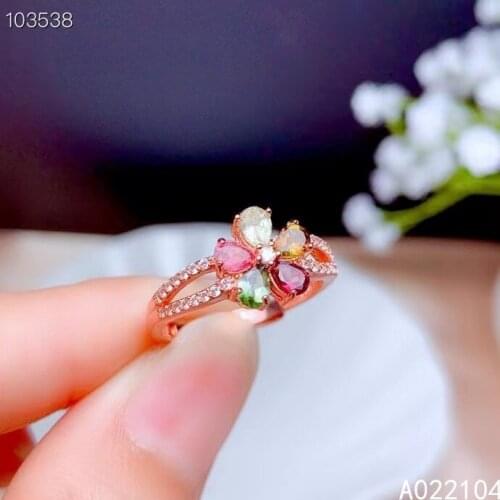 KJJEAXCMY fine jewelry 925 sterling silver inlaid Natural Tourmaline women classic fresh flower adjustable gem ring support dete