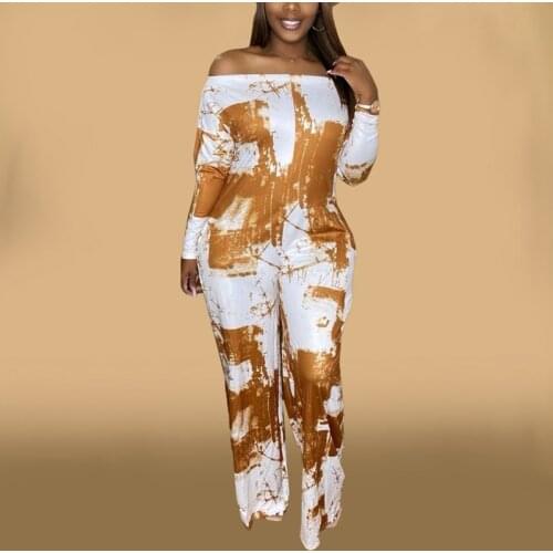 TNNAOFF New Popular Tie Dye Loose Jumpsuit for Women Fall Fashion Long Sleeve Strapless Lounge Wear Straight-leg Pants Rompers