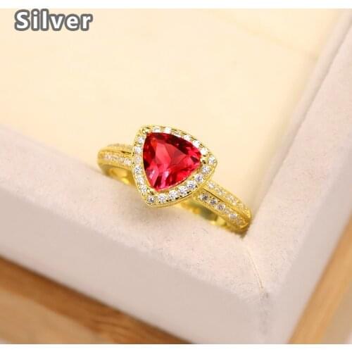 Best selling Europe and the United States S925 silver plated gold wedding ring zircon lady red triangle crystal jewelry