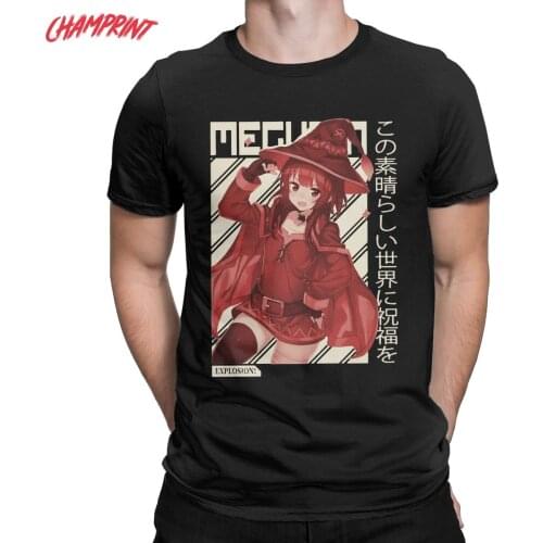 Men Megumin Konosuba Kono Subarashii T Shirt Cartoon Cotton Tops Novelty Short Sleeve Crewneck Tees Plus Size T-Shirts