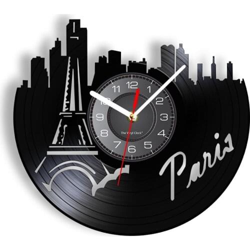 Paris Landscape LED Backlight Modern Wall Clock Romantic City Skyline French Cityscape Vinyl LP Record Wall Watch Retro Decor