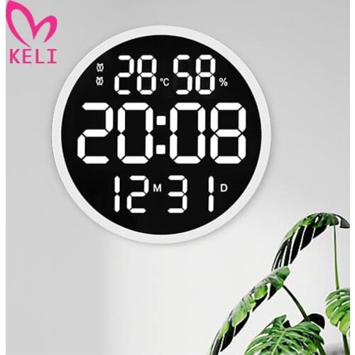 12inch LED Large Number Wall Clock Digital Temperature And Humidity Electronic Clock Modern Design Decoration Home Office Decor