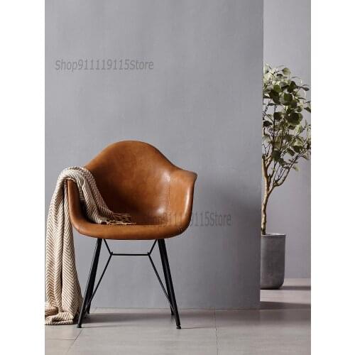 Nordic Light Luxury Saddle Leather Chair Modern Simple Home Back Armrest Leather Dining Chair Desk Chair Industrial Wind Chair