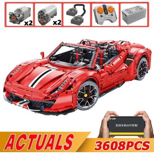 New T5005 High-Tech RC Super Sport Car Ferraried 488 Model Building Blocks Red Pista Italian Super-Car Bricks Toys Kids Gifts