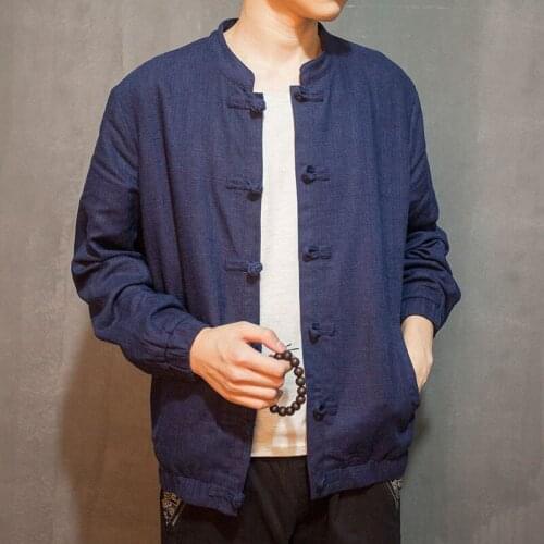 Original Tang Suit Stand Collar Coil Buckle Chinese Style Jacket Cotton Linen Autumn Jacket National Style Long Sleeve Overcoat