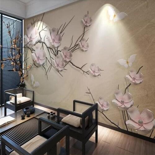 Custom wallpaper 3d pink flower embossed background wall decoration - high quality silk fabric