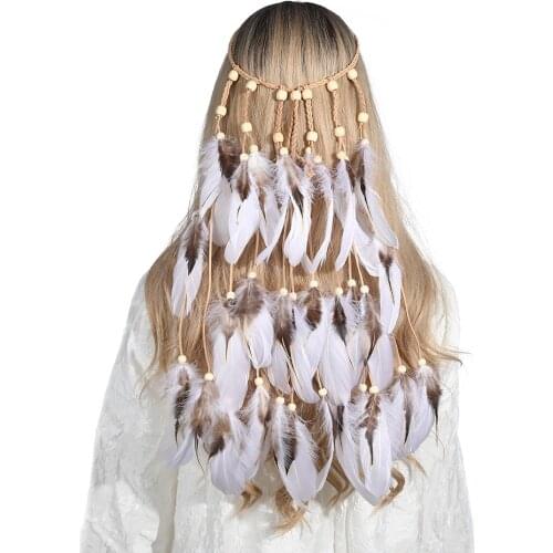 Fashion Boho Feather Headband for Woman Hairband Festival Hair Accessories Band Peacock Feather Turban Ladies Adjust Scrunchies
