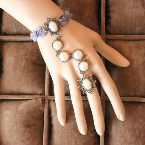 SALE European And American Elegant Retro Handmade Women Jewellery Gothic Flower Lace Simulated Pearl Wrist Bracelet Cosplay