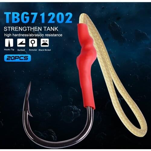 20pcs/lot Fish Hook High-carbon Steel Hooks Assist Bait Single Hooks With PE Line Jig Big TBG71202 Black Color Single Hook