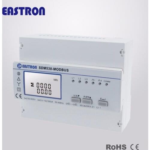 SDM530Modbus 10(100)A,Modbus RTU,Measure kWh Kvarh, KW, Kvar, KVA, P, F, PF, Hz, dmd, V, A, Three Phase Din Rail Energy Meter