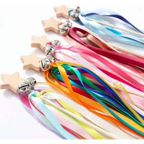 Sensory Ribbon Ring Ribbon Sensory Toy Rainbow Hand Bells Hand Kite Natural Wood Loop Toy Colorful Montessori Toys G2AE