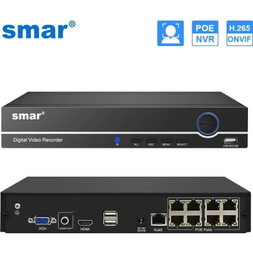 Smar H.265 8CH 4MP 5MP 1080P POE NVR Audio Out ONVIF Security Surveillance Network Video Recorder P2P For POE IP Camera