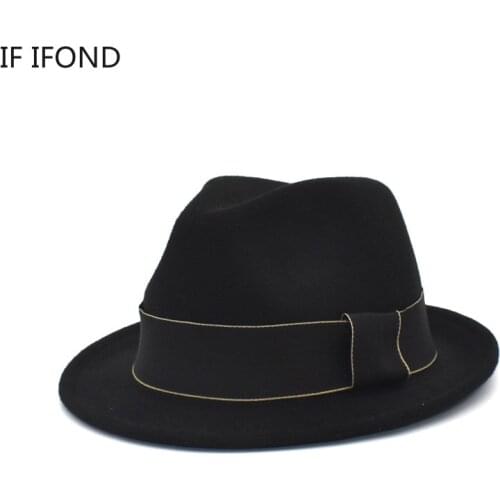 Adjustable 56-58CM Simple Men Fedora Hat Elegant Lady Trilby Felt Hat Homburg Church Jazz cap Winter Autumn