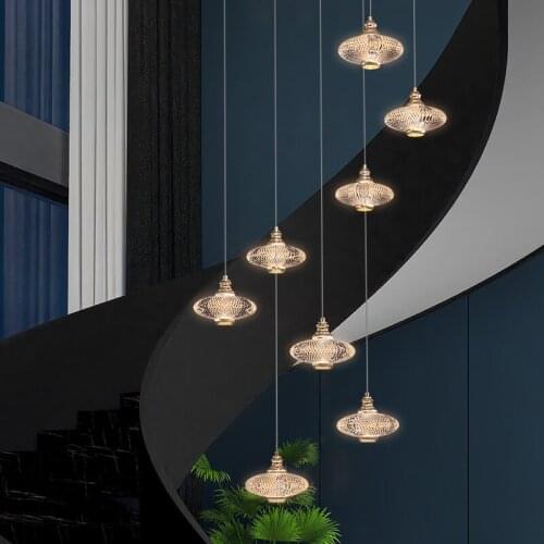 Nordic Kitchen Loft Villa Ceiling Duplex Staircase Window Fixed Installation Bar Counter Bedroom Bedside Golden Long Chandelier