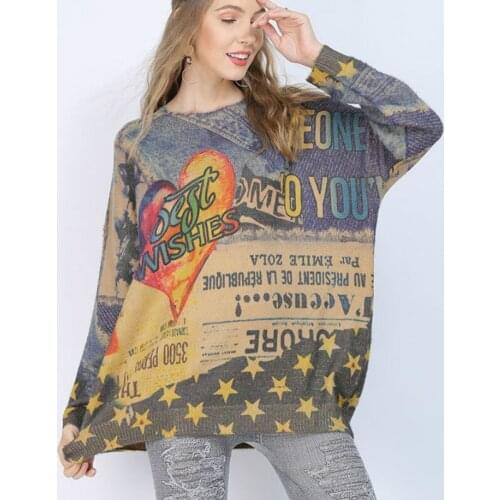 Casual Sweater Woman Long Sleeve Pullover Womens Oversized Star Print Egirl Knitted Top for Women Vintage Korean Clothing XC172