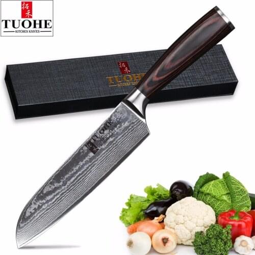 TUOHE Very Sharp 7" Chef Knives Japanese Damascus Steel Filleting Knife kitchen Knives Utility Santoku Knives Pakka Wood Handle