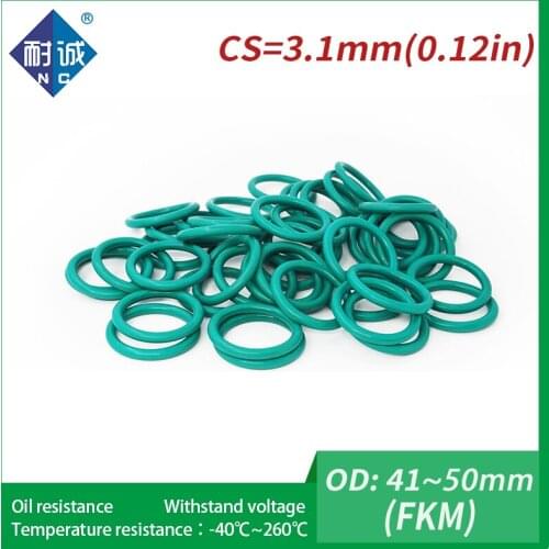 2PC/lot Rubber Ring Green FKM O ring Seals Thickness 3.1mm OD41/42/43/44/45/46/47/48/50mm Rubber O-Rings Fuel Washer