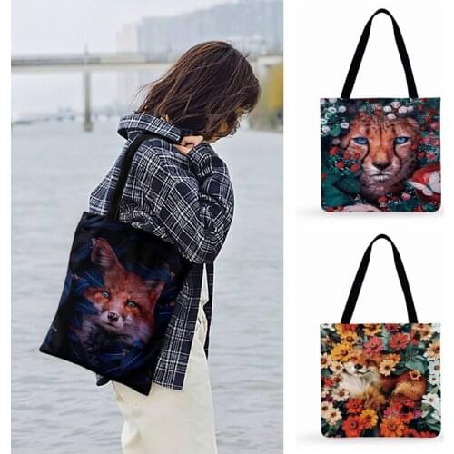 Ladies Shoulder Bag Animals In The Flowers Art Print Tote Bag For Women Casual Tote Fashion Shopping Bag Outdoor Beach Bag