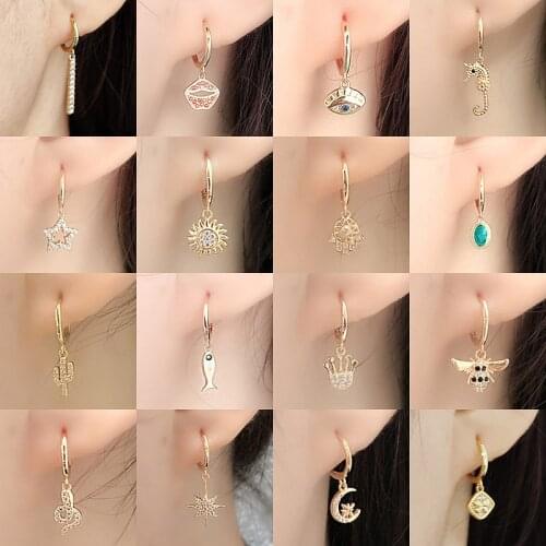 INZATT Real 925 Sterling Silver Zircon Moon Star Hoop Huggies Earrings For Fashion Women Hiphop Fine Jewelry Animal Accessories