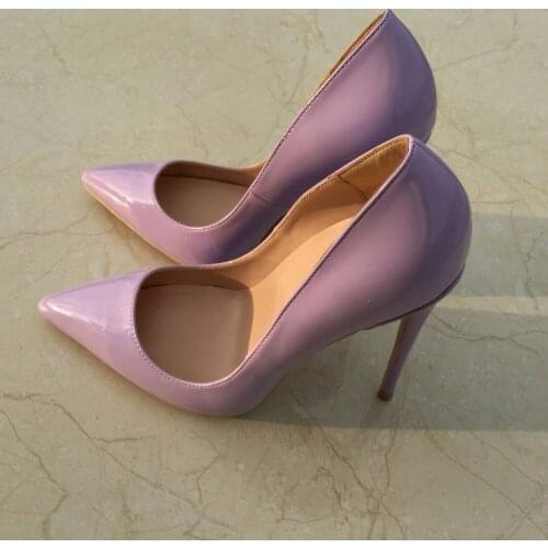 12cm Stiletto Women Pumps Light Purple Patent Leather Pointed Toe Women Shoes High Heel Party Shoes QP017 CHENSIR9