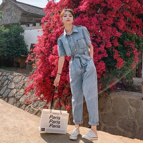 2021 Summer Denim Jumpsuit Women Fashion Slim Casual Straight Jeans One Piece Outfit Female Streetwear Hip Hop Bandage Overalls