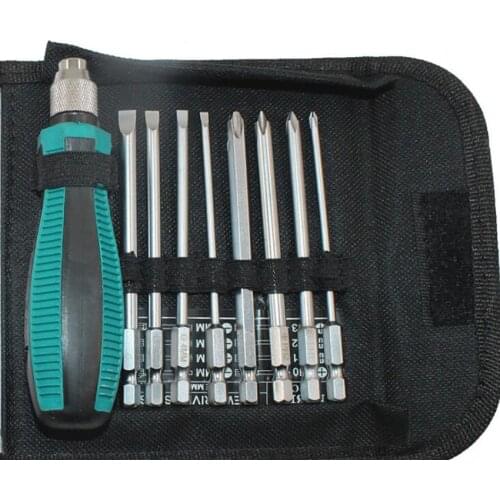 1 Set Magnetic Screwdriver Kit Anti-skid TPR Handle, 1/4" 6.35mm 4 Slotted and 4 Phillips Screwdriver Bits with Storage Bag