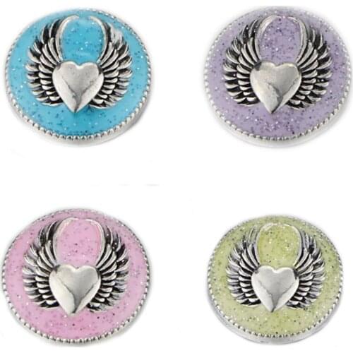 10pcs/lot New 18mm Snap Button Jewelry Oil Painting Angle Wings Love Heart Snap Buttons Fit Snap Bracelet for Women Snap Jewelry