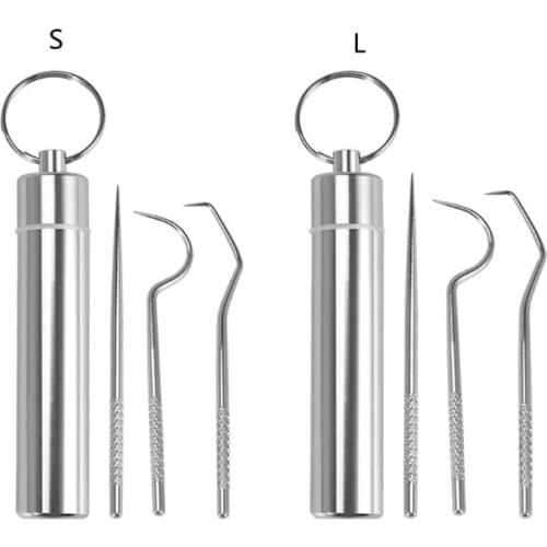 3 Pieces Portable Toothpicks Pocket Set Reusable Metal Keychains Holder for Outdoor Picnic Camping Backpacking Silver