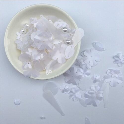 30g/Lot Matte White Mixed Flowers Shell Oval Round loose sequins Paillettes Glass Beads Pearl Wedding craft diy Navidad Ornament