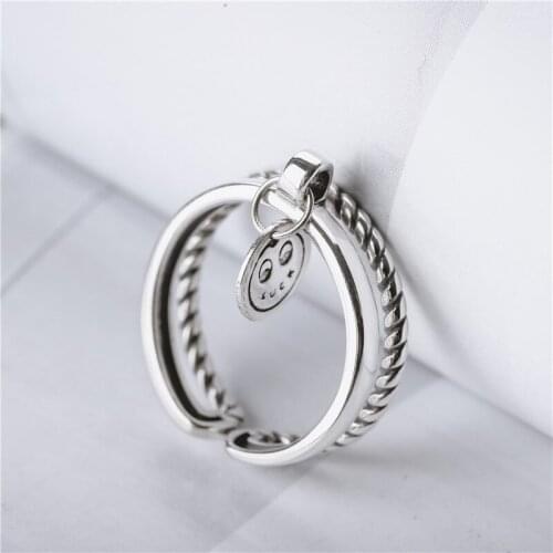 925 Sterling Silver Rings For Women Silver Fine Jewelry Engagement Ring Resizable Smiley Letter Luck Brand Design 2020 New Top