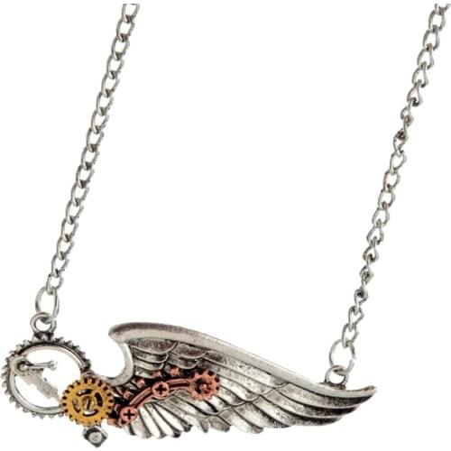 Antique Punk Necklace Wing Shaped Pendant Steampunk Jewelry For Women Men