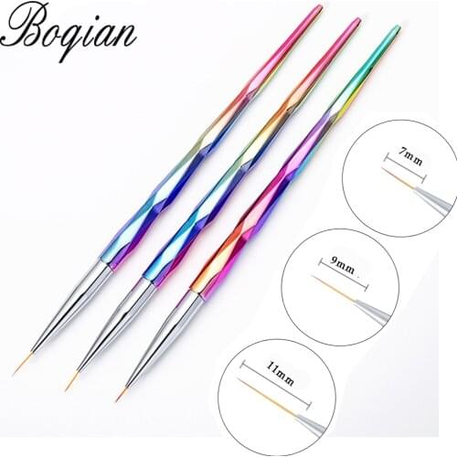 BQAN 3pcs Rainbow Diamond Handle French Stripes Liner Pen Nail Art Painting Flower Drawing Brush Acrylic Design Manicure Tools