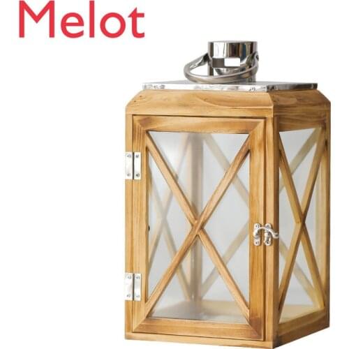 Log Retro Distressed Wind Lamp Folk Candle Candlestick Indoor Window Home Courtyard Decoration Handmade Lucky Crafts home decor