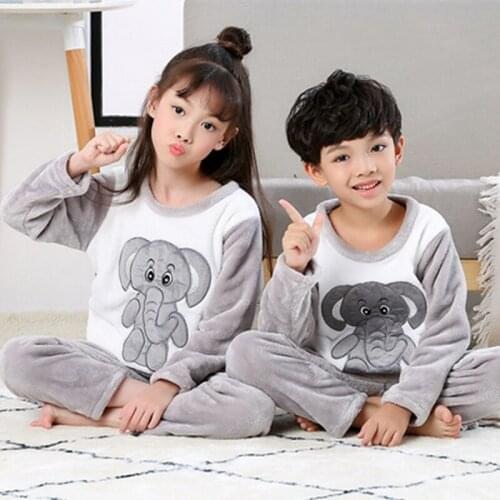 Flannel Kids Pajamas 2021 Autumn Winter Girls Boys Sleepwear Set Baby Clothes Animal Cartoon Coral Fleece Childrens Pyjamas