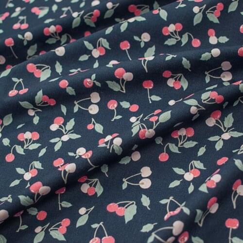 The Cherry On Deep Blue Cotton Fabric For Dress Tissus Au MÈTre Telas Algodon Estampadas Sewing Ткань Для Шитья Vestidos Tissu