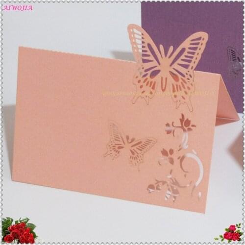10/50/100pcs 9*12cm Table Name Place Cards Wedding Party Favor Decor Butterfly Laser Cut Design white pink 7Z SH075
