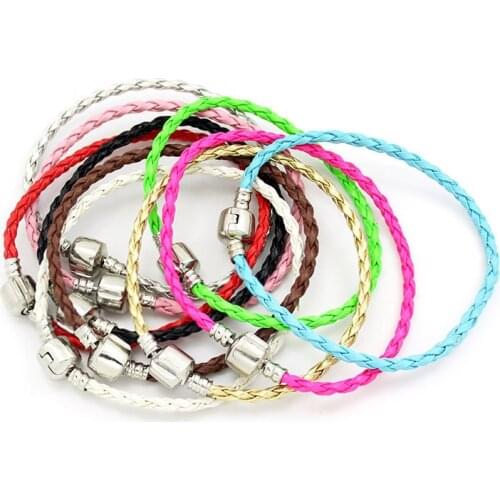 2 Style 12pcs/lot Mix color Clasp Lock Leather Bracelet 18-21cm Fit European Charms Beads Fashion Jewelry PABR01