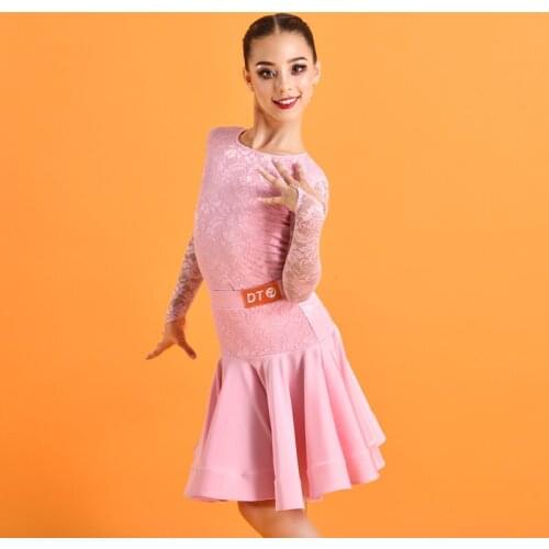 2020 Lace Latin Dance Clothes For Girls Pink Samba Competition Dresses Designer Clothing Tango Outfits Tap Dance Wear JL1711