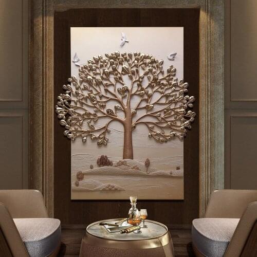 Porch decorative painting vertical version 3D three-dimensional lucky feng shui rich tree household mural aisle embossed living