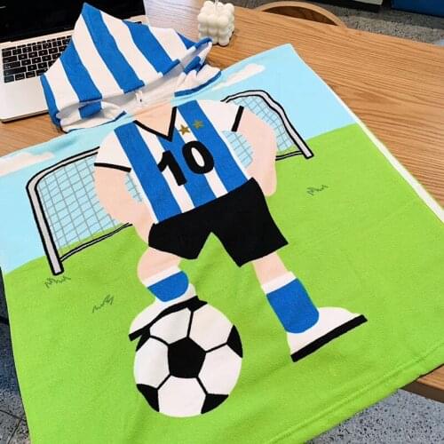 Baby Boys Cartoon Football Hooded Cloak Toddlers Towel Bath Blanket Bathrobes for Kids Terry Boy Robes Child Bathing Clothes
