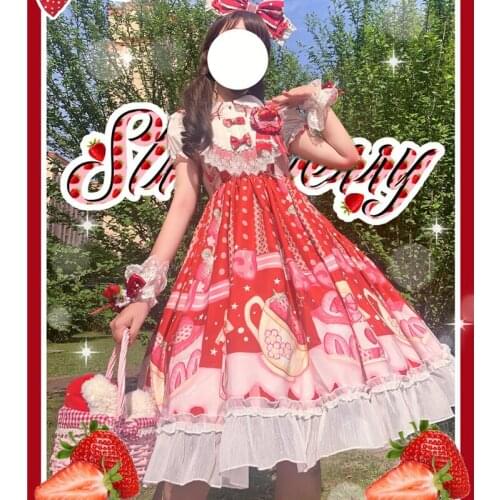 Kawaii Princess Lolita Dress Japanese Cute Soft Girl Jsk Cartoon Print Suspender Dress Women Sweet All-Match Babydoll Dress Y2k