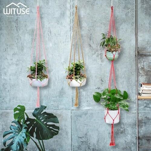 Fashion Vintage Macrame Plant Hanger Indoor Outdoor Hanging Basket Jute Rope New Cotton 100% Handmade Hanging Flowerpot Net