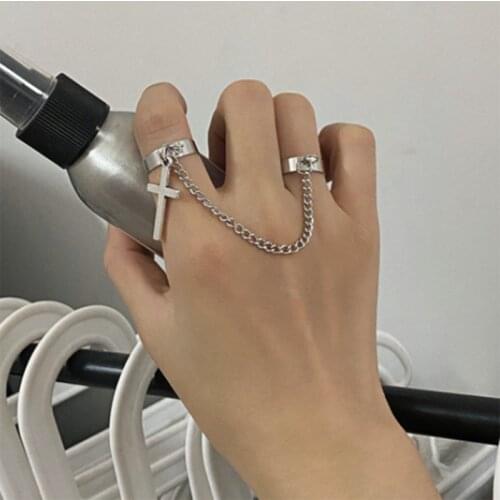 Fashion Simple Punk Cross Chain Ring For Women Silver Color Adjustable Open Finger Rings Female Party Nightclub Jewelry
