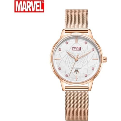Disney Official Women Stainless Steel Fashion Casual Japan Quartz Wristwatch The Avengers Captain Marvel Youth Lady Girl Elegant