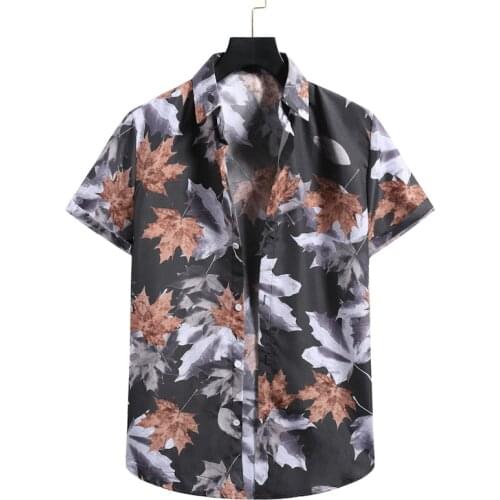 Vintage Leaf Print Short Sleeve Beach Shirts Men 2021 Summer Hawaiian Floral Shirt Men Harajuku Casual Clothing Chemise Homme