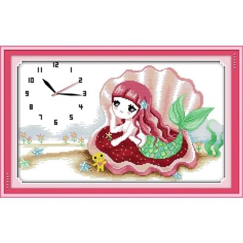 Graceful time cross stitch kit 14ct 11ct count print canvas wall clock stitching embroidery DIY handmade needlework