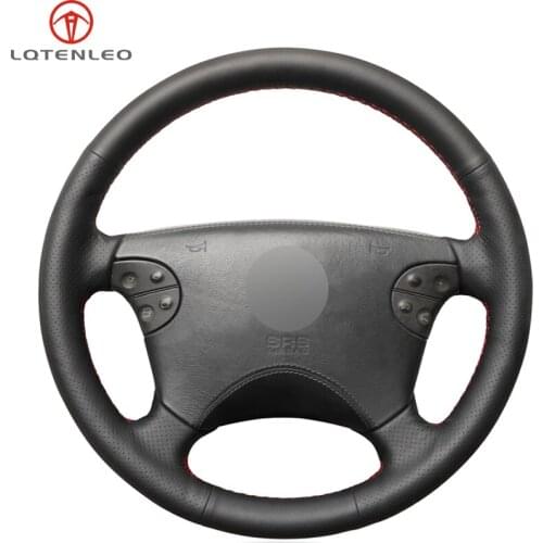 LQTENLEO Black Genuine Leather DIY Car Steering Wheel Cover For Mercedes-Benz W210 E-Class E320 2000 2001 2002
