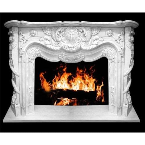 Natural stone marble Fireplace Mantel customizing luxurious European Baroque style Chimneypiece