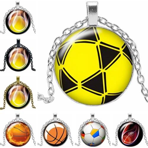 2019 New Hot Creative Basketball LOGO Necklace Gift Glass Convex Round Pendant Necklace Fashion Jewelry